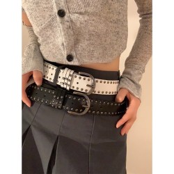 ( black) wind retro pure color personality punk wind Rivet belt woman spring s..