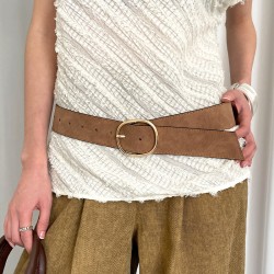 ( light brown)retro Korean style high width belt woman leather velvet Dress Cowboy Girdle Waist retraction all-Purpose belt