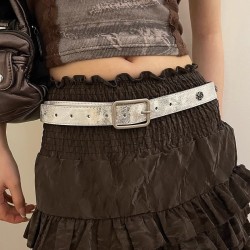 ( Silver)retro textured flowers silver color belt woman Cowboy personality sam..