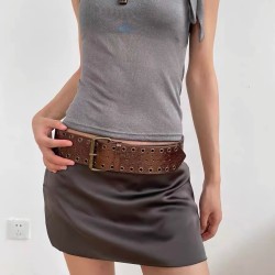 ( Brown) retro wind width belt wind wind belt Waist retraction Girdle