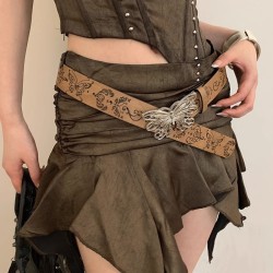 ( brown) belt woman Metal butterfly ornament Cowboy high fashion all-Purpose b..