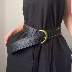 ( black)Rivet belt woman style retro punk belt Waist retraction Girdle thin