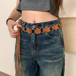( Brown)retro Bohemia ethnic style flowers chain woman all-Purpose Cowboy belt..