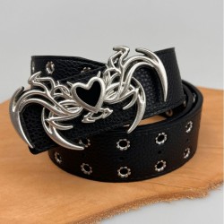 ( black)punk wind personality retro Embossing love all-Purpose belt belt black