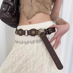( brown K )Bohemia buckle belt lady Rivet color belt Cowboy belt Korean style ..