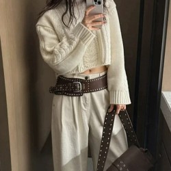 ( brown silver buckle)occidental style Rivet width Girdle retroyk fashion all-..