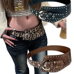 ( leopard print silver buckle) Rivet width belt retroYk wind punk wind width b..