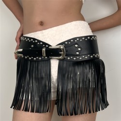 ( black) belt lady  occidental style Cowboy tassel belt retro savagery leather..
