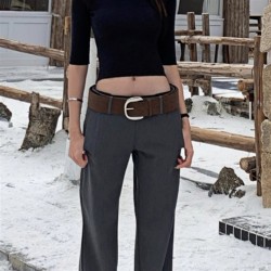 ( brown) retro windYk leather large size width belt Girdle silver color Metal buckle belt