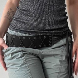 ( black) personality eyes belt belt ornament belt woman samll tasselPU belt