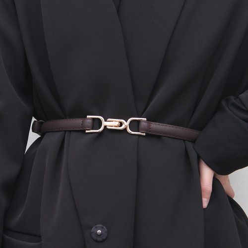 (A   black) belt woman buckle ornament Suit brief belt sweater Waist retraction Korean style ornament belt