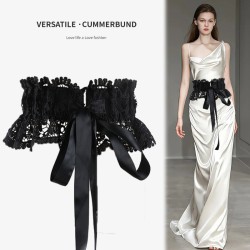 ( black)fashion lady lace belt width belt flower width Girdle Waist retraction..