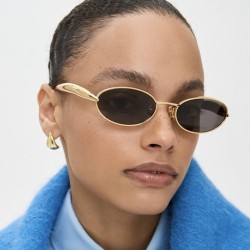 (C  gold frame  gray )Ellipse samll sunglass sunglass occidental style personality fashion Metal Sunglasses high