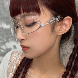 ( silver frame  while  Lens )samll style diamond Eyeglass frame fashion With d..