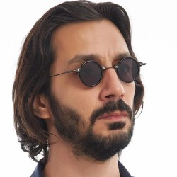 ( bright black gray  Lens )retro Round frame sunglass anti-ultraviolet man sam..