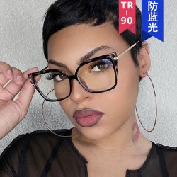 ( bright black while  Lens ) square spectacles lady Eyeglass frame Anti blue l..