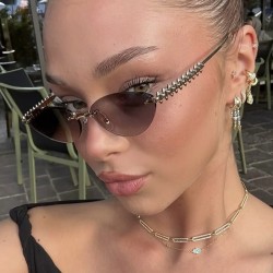 (C  gray )Rivet three cat sunglass side cut occidental style fashion high Sung..