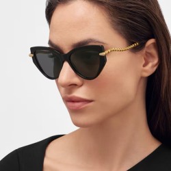 (C  bright black gray  Lens )chain cat sunglass fashion occidental style perso..