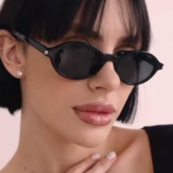 (C  bright black gray  Lens )Ellipse Rice nail sunglass brief retro fashion su..