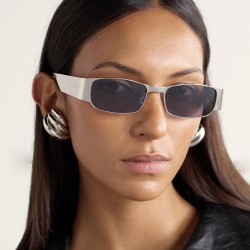 (C  silver frame  gray  Lens )samll square Metal sunglass sunglass woman anti-..