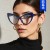 (C  Black frame  tea  while  Lens )three cat occidental style Eyeglass frame Anti blue light personality