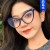 (C  Black frame  tea  while  Lens )three cat occidental style Eyeglass frame Anti blue light personality