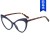 (C  Black frame  tea  while  Lens )three cat occidental style Eyeglass frame Anti blue light personality