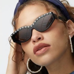 (C  bright black gray  Lens )diamond sunglass three cat fashion occidental sty..