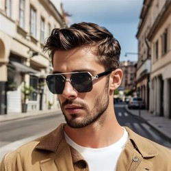 ( silver frame  Black grey  Lens ) Sunglasses man anti-ultraviolet high sungla..