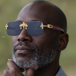 (C gold  gray )occidental style retro Sunglasses man diamond side cut wood sun..