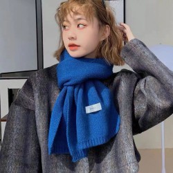 ( blue )ins pure color woolen knitting scarf woman Autumn and Winter all-Purpo..