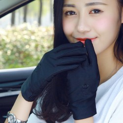 ( red)high elasticity Sunscreen glove woman short style embroidery gem white g..