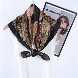 ( black) new imitate silk scarves lady retro flower print satin face uniform; all-Purpose neckerchief