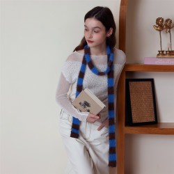 ( purple  black ) samll Stripe knitting scarf woman autumn Winter collocation ..