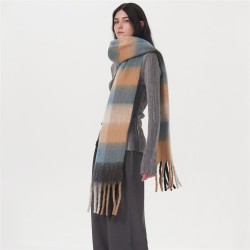 (  red ) thick warm Winter grid tassel imitate sheep velvet scarf woman long s..