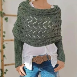 ( Dark brown) Autumn and Winter long style shawl knitting high hollow long Dou..
