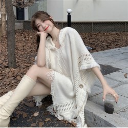 ( Beige)spring pure color shawl ethnic style travel Bohemia tassel sweaters ho..