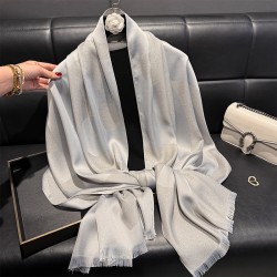 ( Silver)scarf woman fashion elegant all-Purpose print long imitate silk scarv..