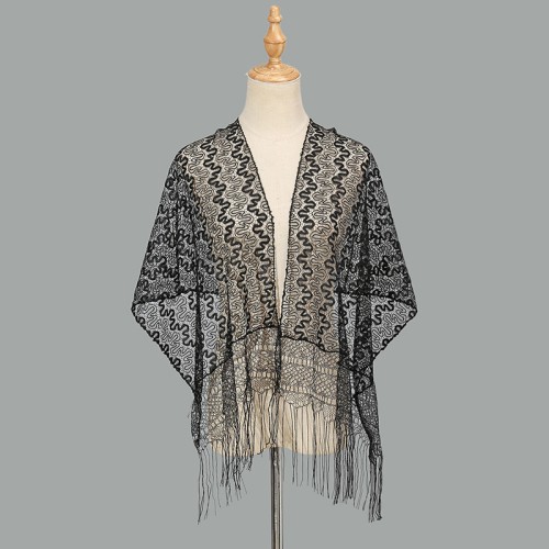 (  black) ethnic style Stripe lace long  occidental style wind woman style hollow tassel shawl scarf