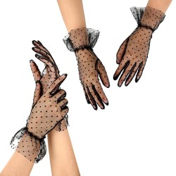 ( black black ) new short style black white lace black flower glove summer Sun..