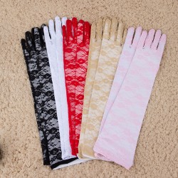 (cm red) lace long style glove wedding bride summer Sunscreen long glove