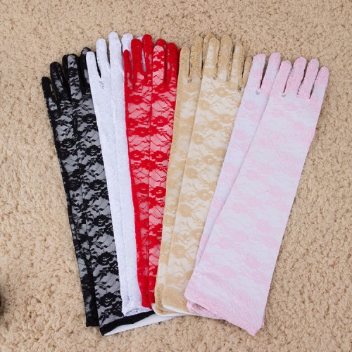 (cm red) lace long style glove wedding bride summer Sunscreen long glove