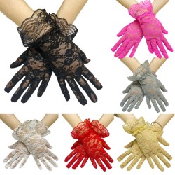 (purple)summer lady black big flower sexy lace Sunscreen glove thin style nets..
