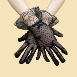 ( white)  lady summer Sunscreen glove  nets yarn bow black lace glove  glove