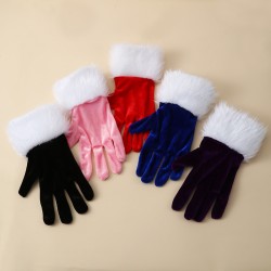 ( red)christmas day watch-face glove  short style gold velvet white glove