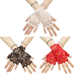 ( red)women lace glove short style flowers wedding glove
