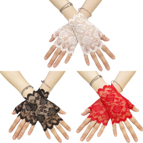 ( red)women lace glove short style flowers wedding glove
