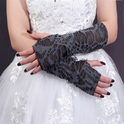 ( black)Halloween half glove  hole punk woman black glove