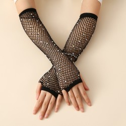 ( black)medium long fishing net With diamond elasticity glove  sexy eyes glove