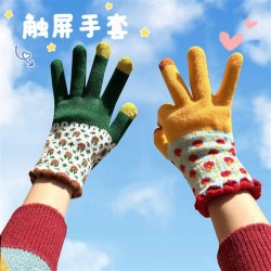 glove warm lovely Winter knitting lady velvet wind knitting touch screen glove